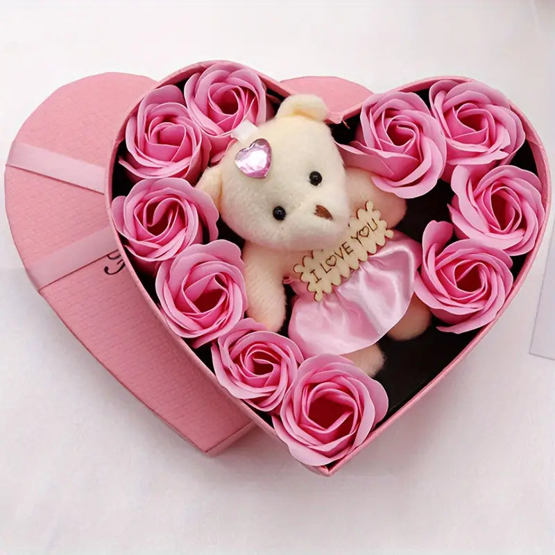 Rose-Shaped Soap Gift Box With Heart-Shaped Artificial Roses