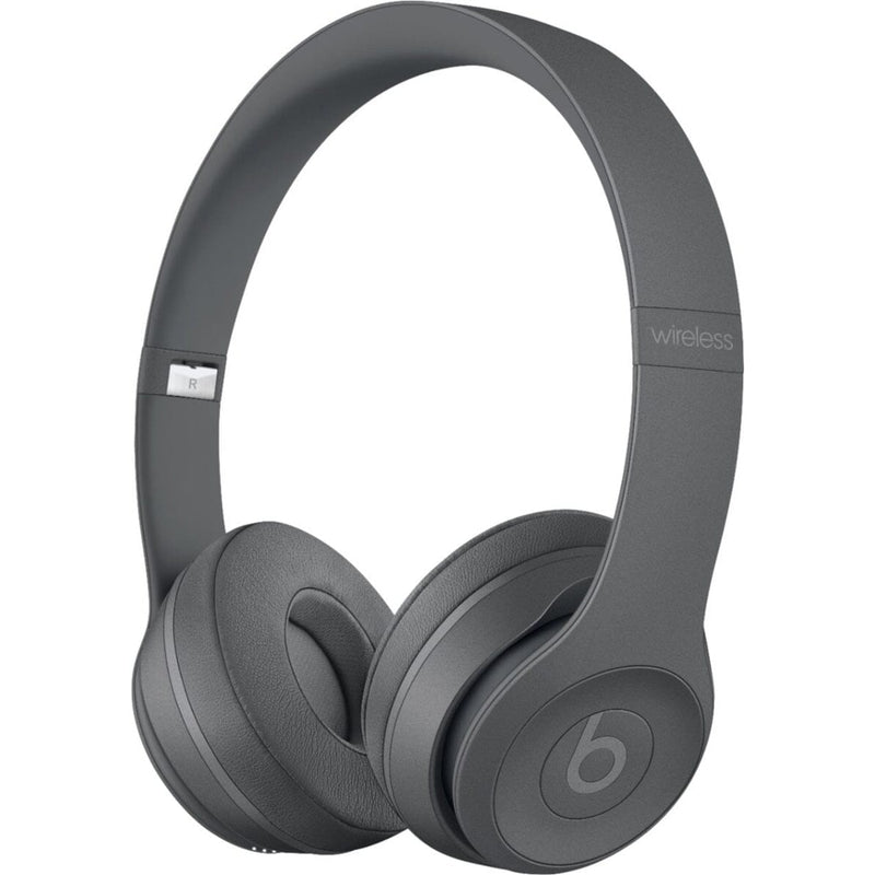 Angled front view of Beats Solo 3 Wired Headphones - Assorted Colors (Refurbished) in dark grey