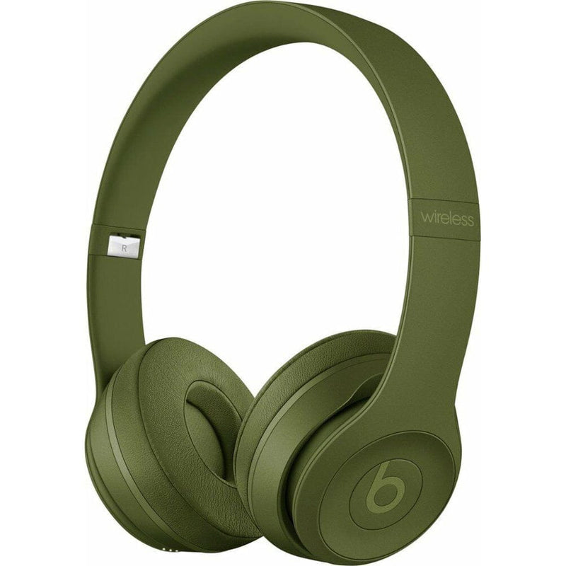 Angled front view of Beats Solo 3 Wired Headphones - Assorted Colors (Refurbished) in hunter green