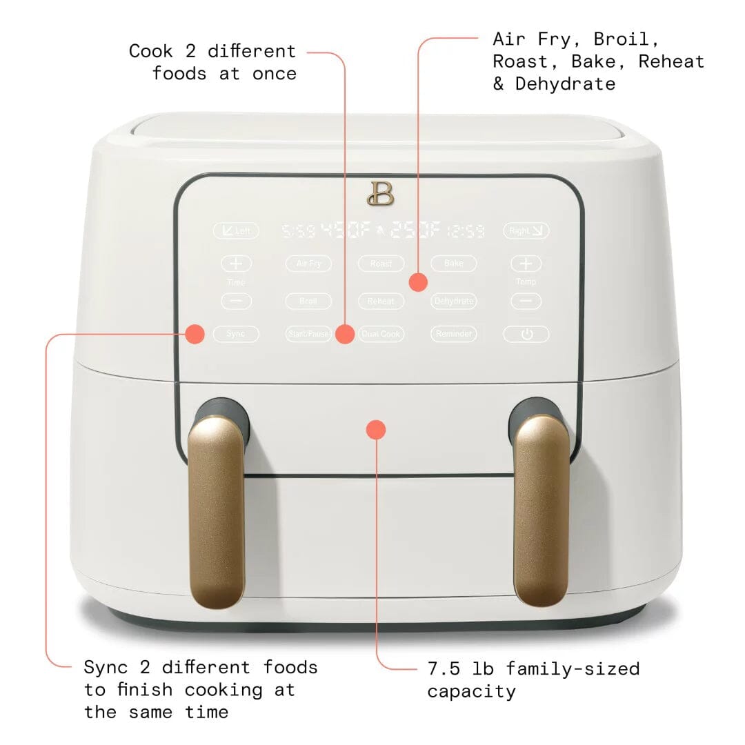 Beautiful 9 QT TriZone Air Fryer White Icing by Drew Barrymore Kitchen Appliances - DailySale