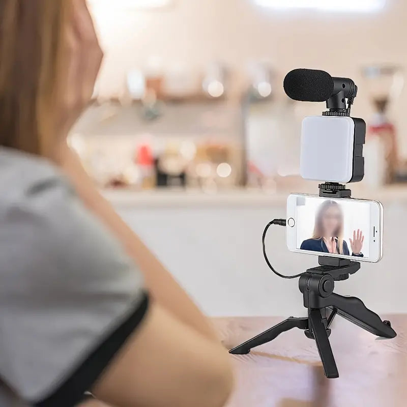 Beginner Video Blogging Kit with a 10-inch Tripod, Phone Holder, and Mini Shotgun Microphone Mobile Accessories - DailySale