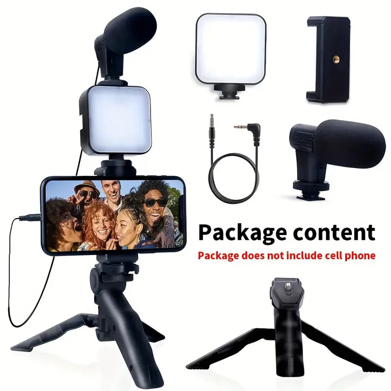 Beginner Video Blogging Kit with a 10-inch Tripod, Phone Holder, and Mini Shotgun Microphone Mobile Accessories - DailySale