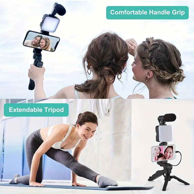 Beginner Video Blogging Kit with a 10-inch Tripod, Phone Holder, and Mini Shotgun Microphone Mobile Accessories - DailySale