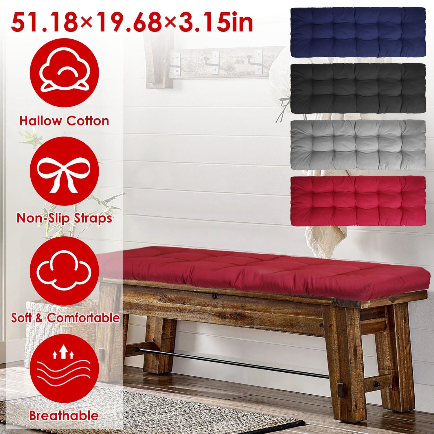 Bench Seat Cushion for Indoor Outdoor Furniture Non-Slip Garden & Patio - DailySale