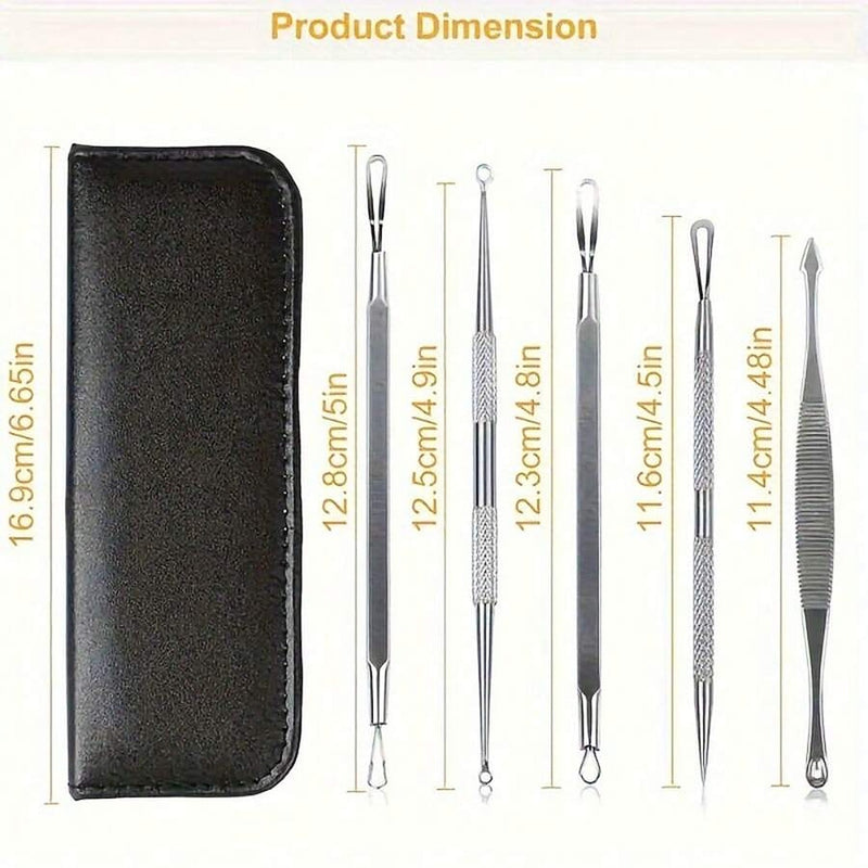 Size diagram showing the length of each of the five tools and the case