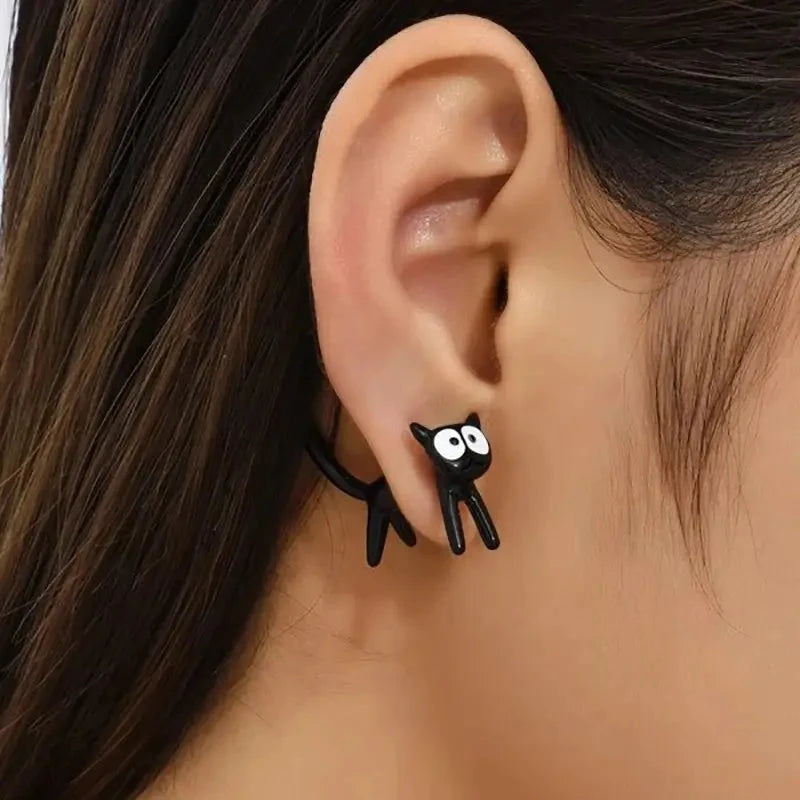 Black Cat Front And Back Stud Earrings For Women Earrings - DailySale