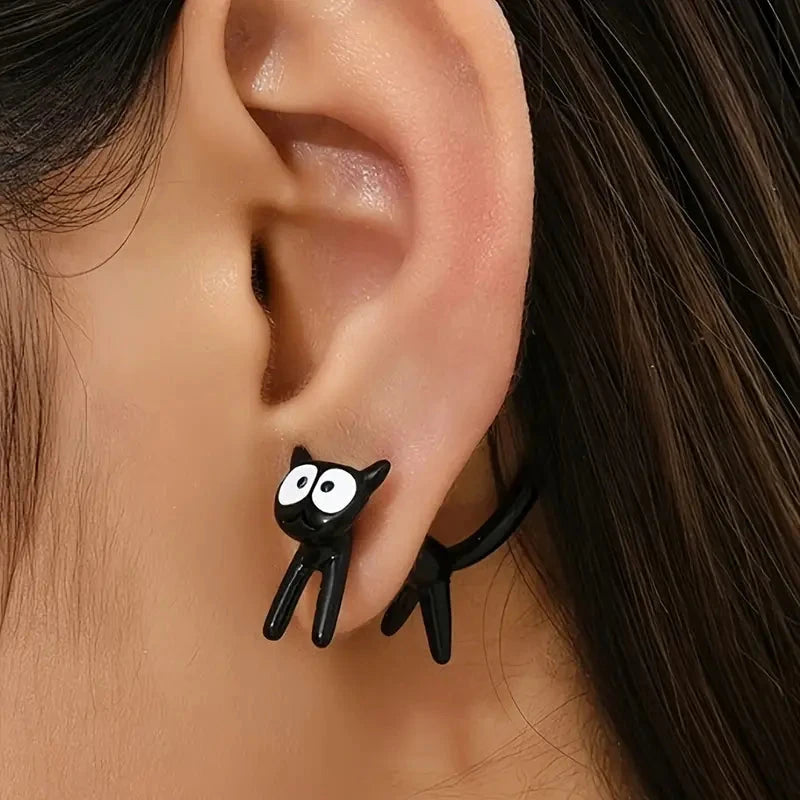 Black Cat Front And Back Stud Earrings For Women Earrings - DailySale