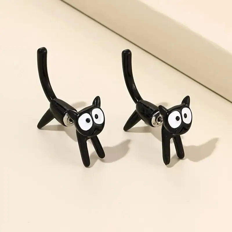 Black Cat Front And Back Stud Earrings For Women Earrings - DailySale