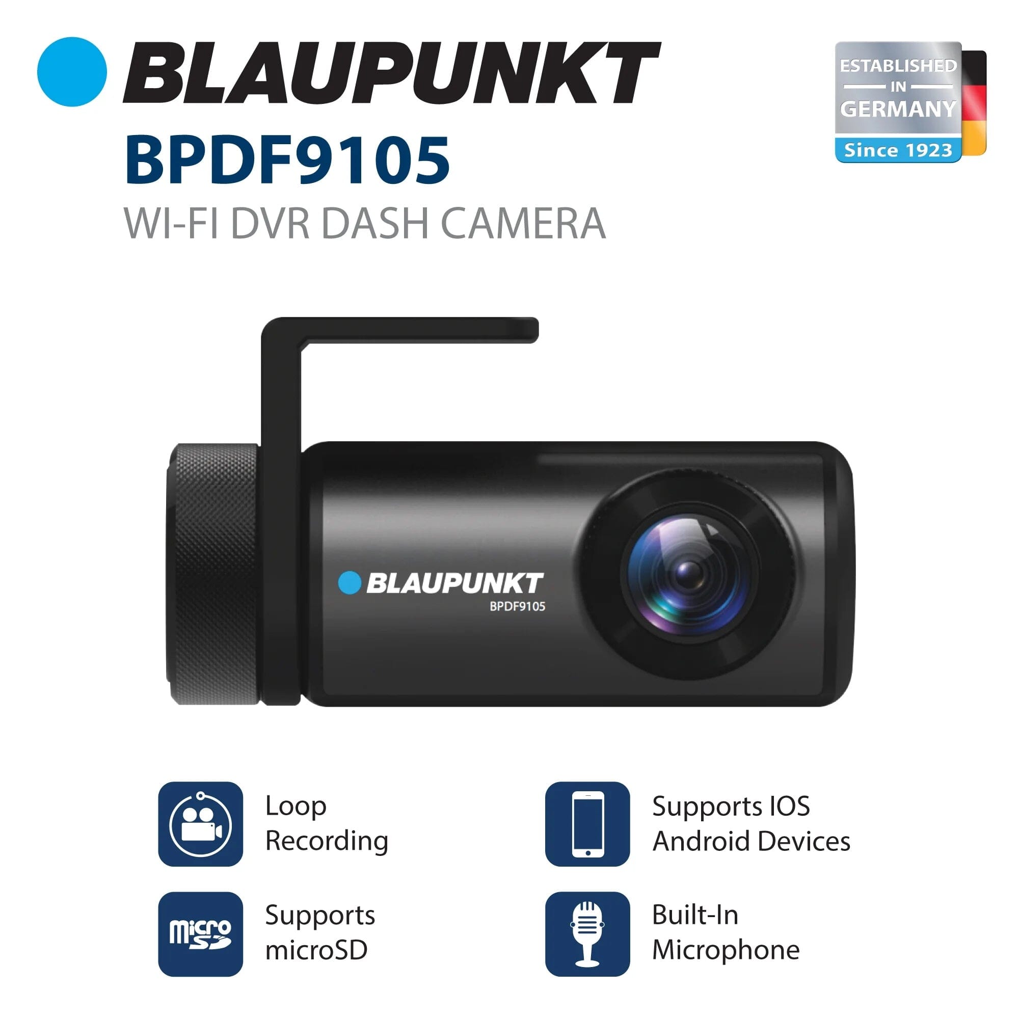 Blaupunkt BPDF9105 Wi-Fi DVR Dash Camera Built in Mic Loop Recording G-Sensor Automotive - DailySale