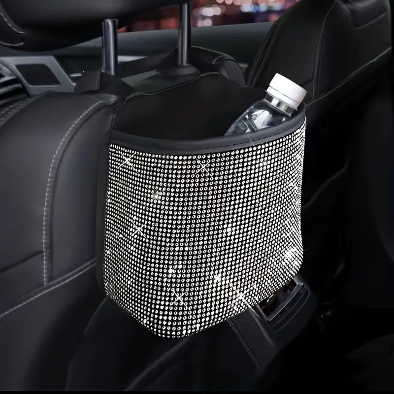 Bling Rhinestones Car Trash Can Automotive White - DailySale