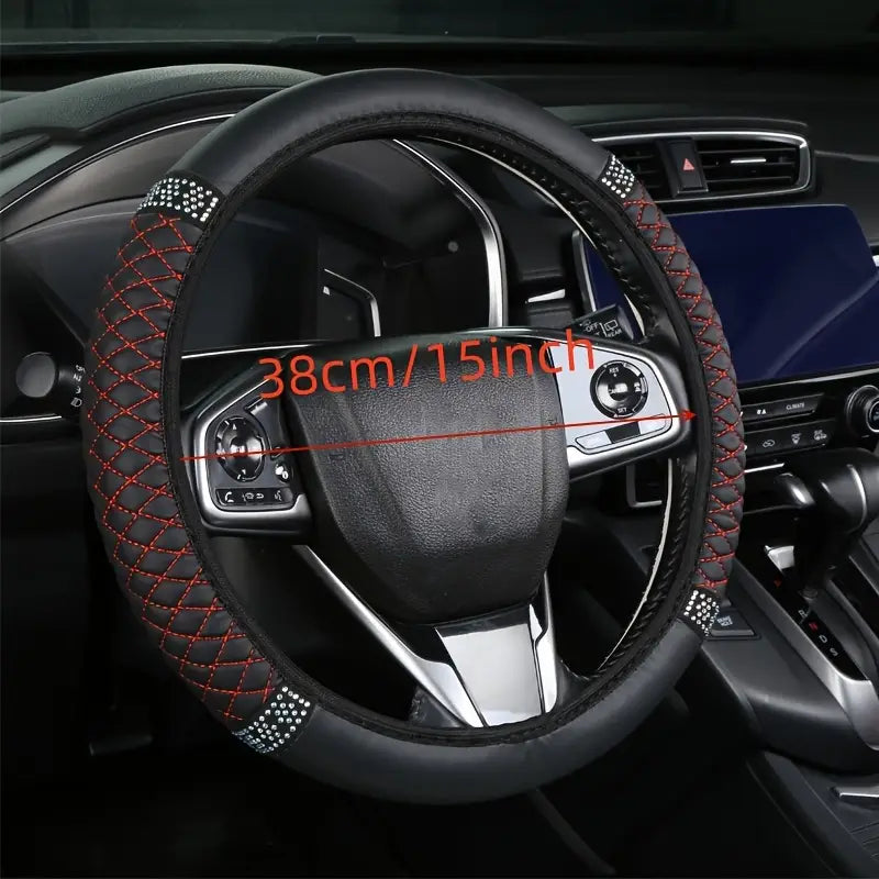 Bling Soft Faux Leather Car Steering Wheel Cover Non-Slip Heat And Cold Protector Automotive - DailySale