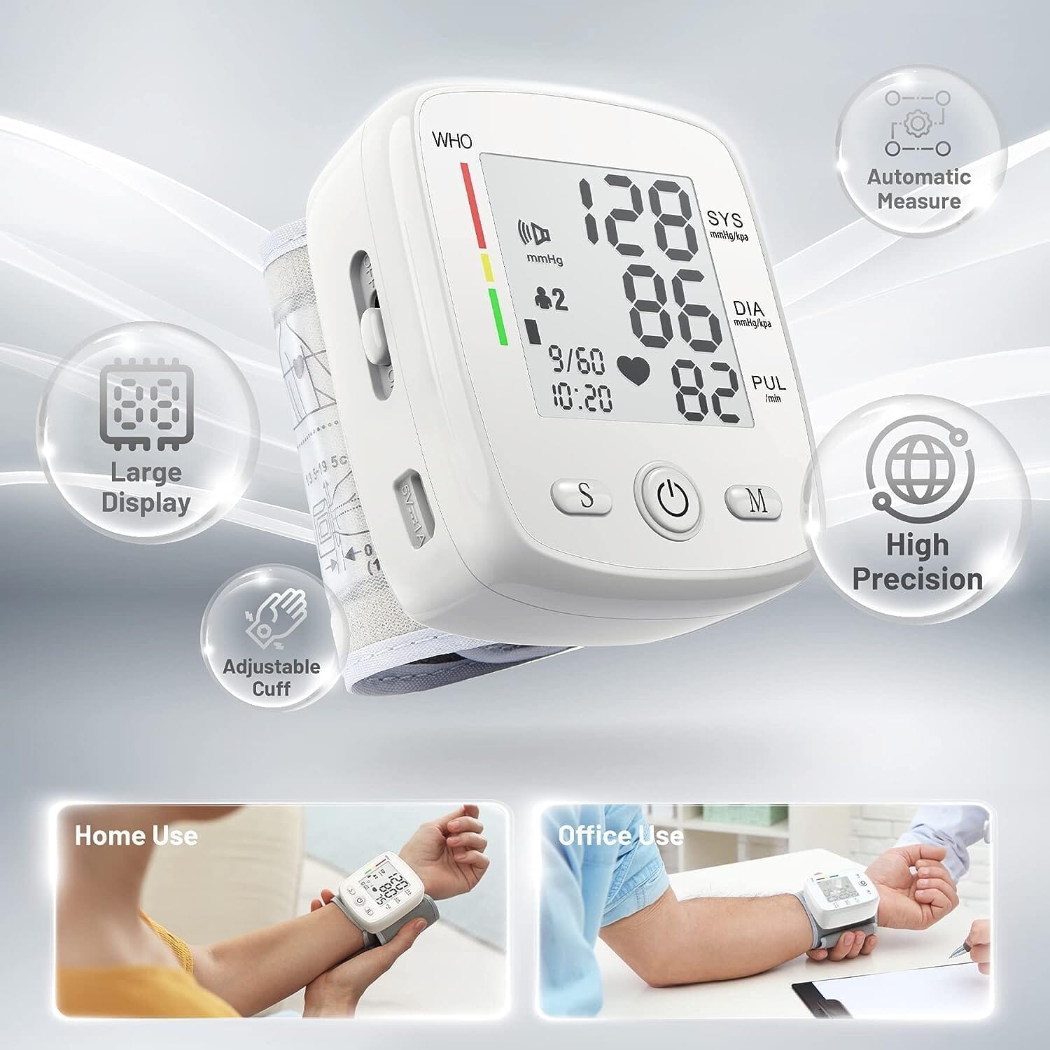 Blood Pressure Monitor Digital Wrist BP Machine Automatic BP Cuff with 2 Users 180 Memory Voice Large LCD Display Wellness - DailySale