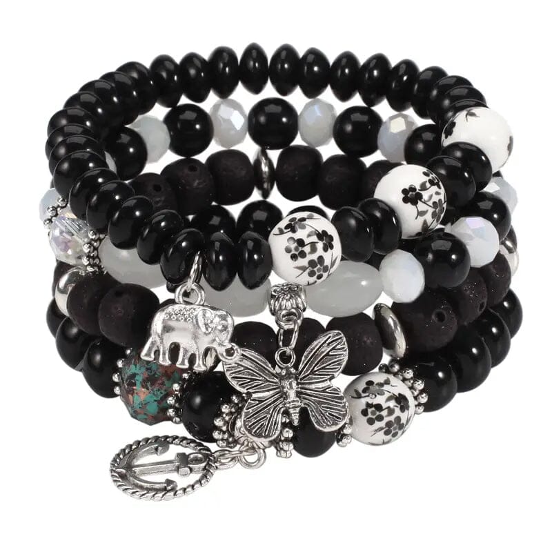 Bohemian Layered Beaded Bracelet Bracelets Black - DailySale