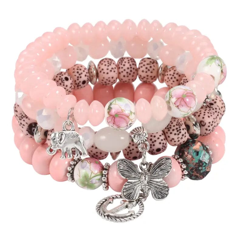 Bohemian Layered Beaded Bracelet Bracelets Pink - DailySale