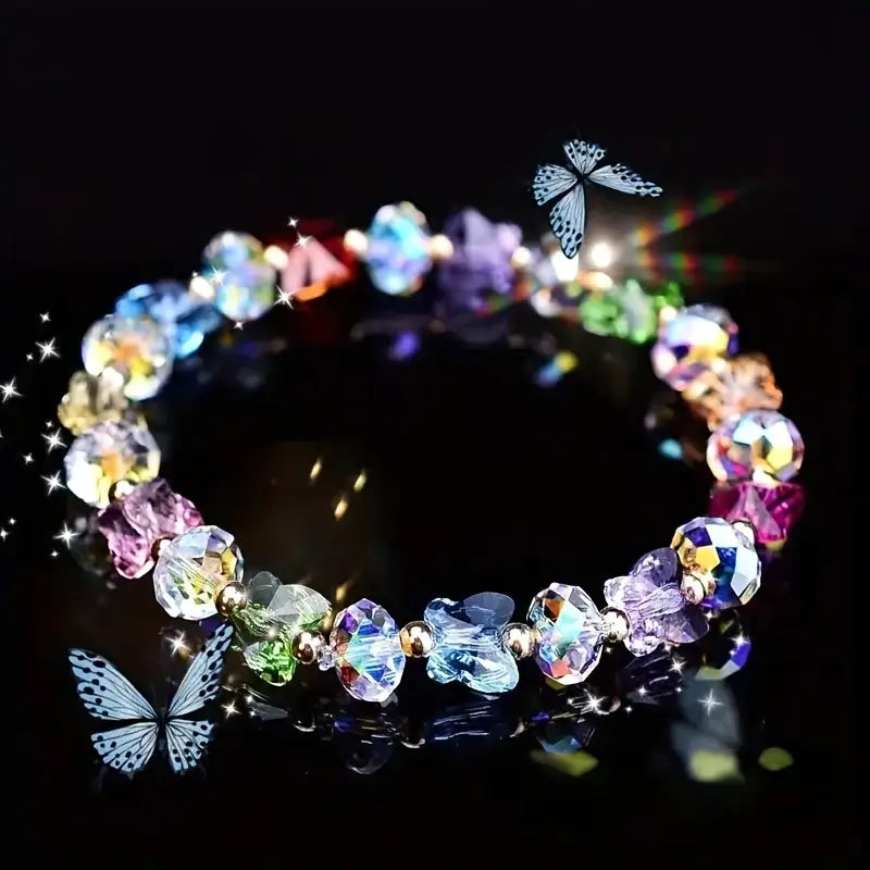 Butterfly-Shaped Artificial Crystal Beaded Charm Bracelet Bracelets - DailySale