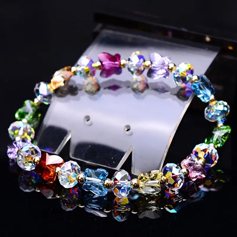 Butterfly-Shaped Artificial Crystal Beaded Charm Bracelet Bracelets - DailySale