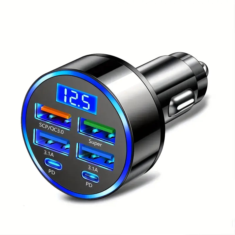 Fast Charging 6 Ports Car Charger Adapter with 4 USB + 2 Type-C 40W QC3.0