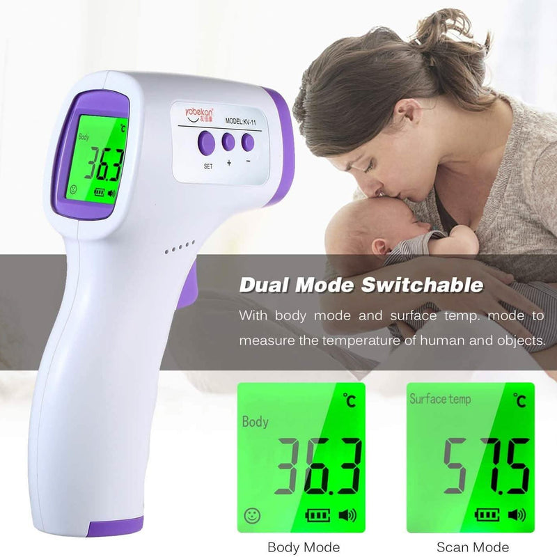 Non-contact forehead thermometer in use