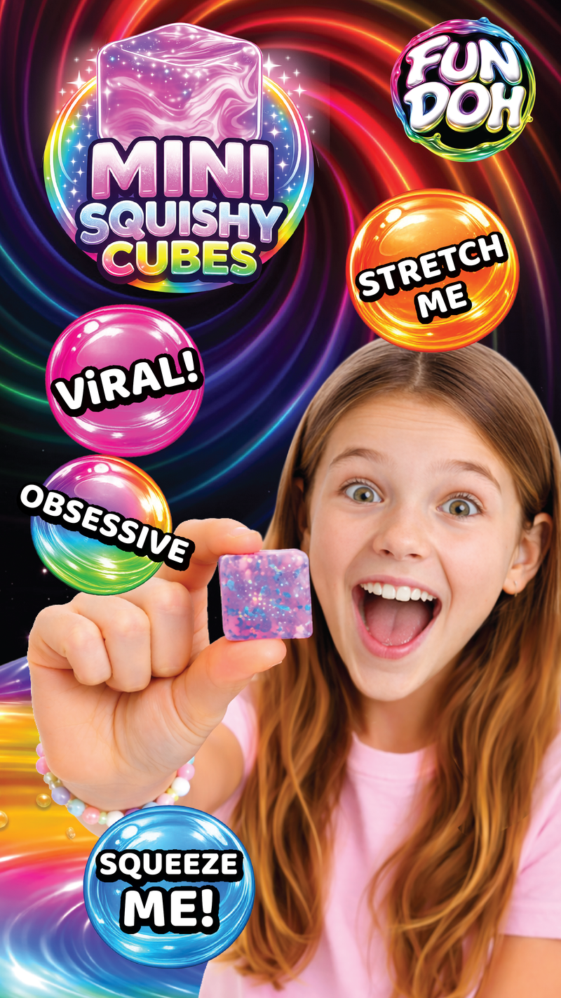 Fun Doh Mini Squishy Cubes 2-Pack Blind Bag Fidget Toy | Viral Sensory Squishies for Kids & Teens