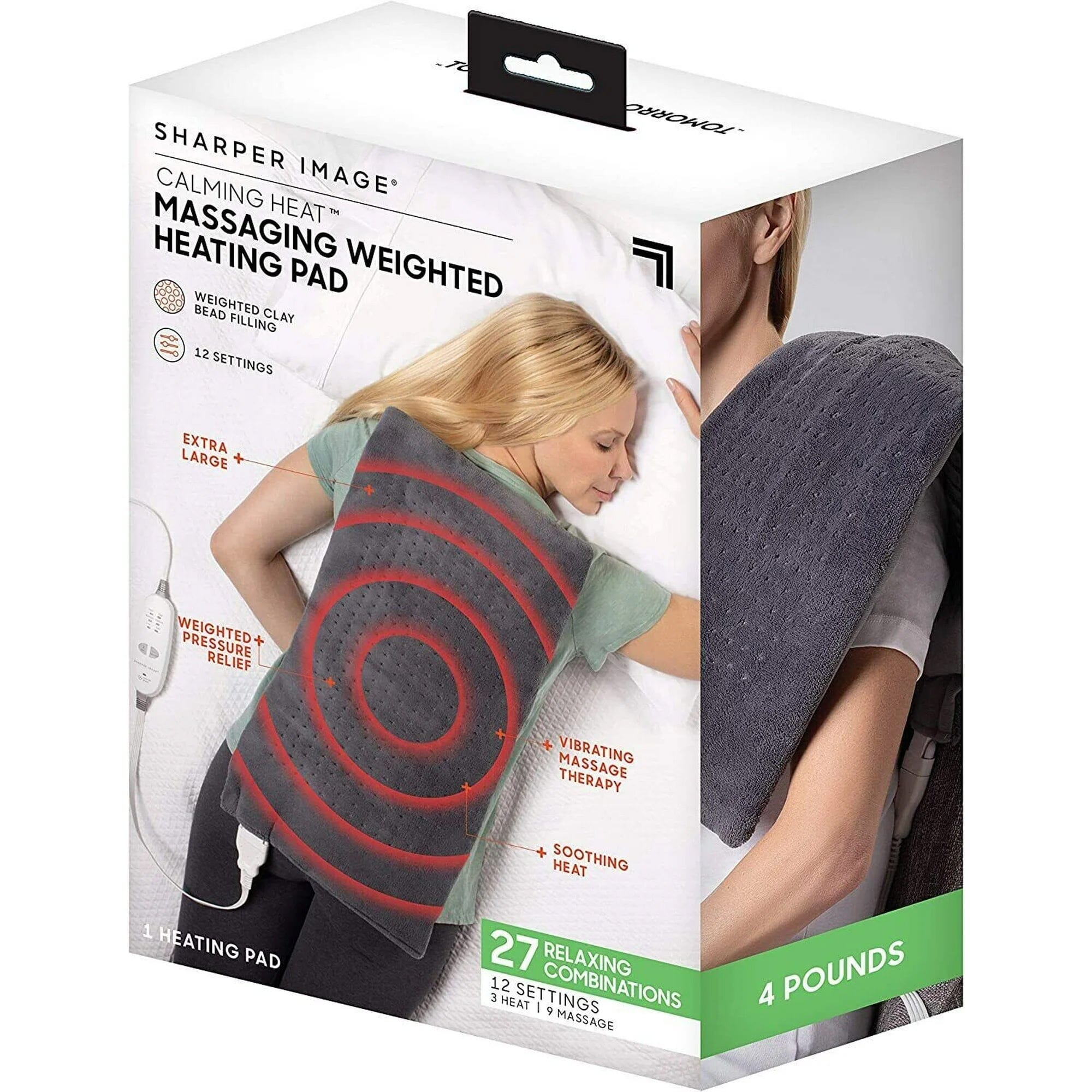 Calming Heat Massaging Weighted Heating Pad by Sharper Image (Refurbished) Wellness - DailySale