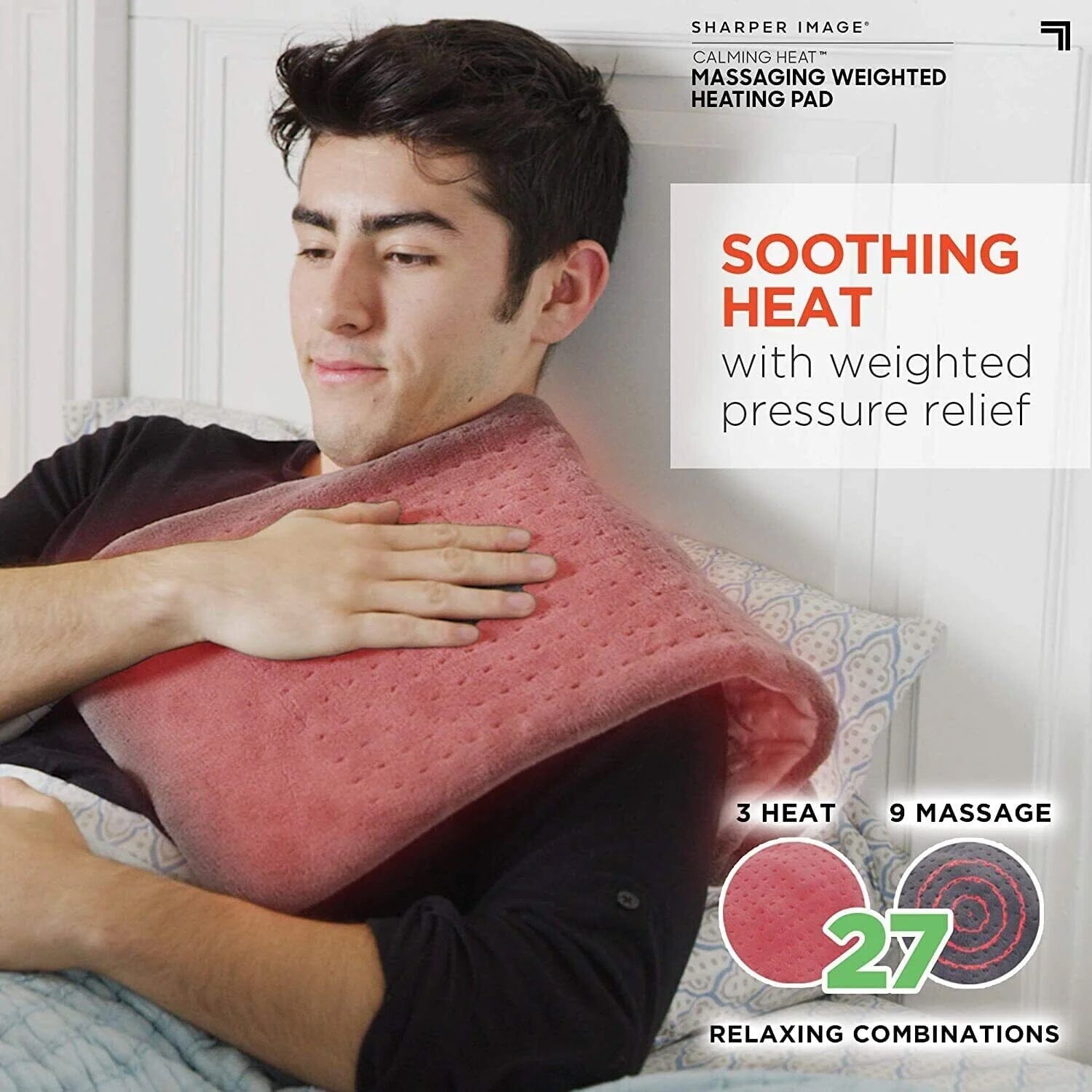 Calming Heat Massaging Weighted Heating Pad by Sharper Image (Refurbished) Wellness - DailySale