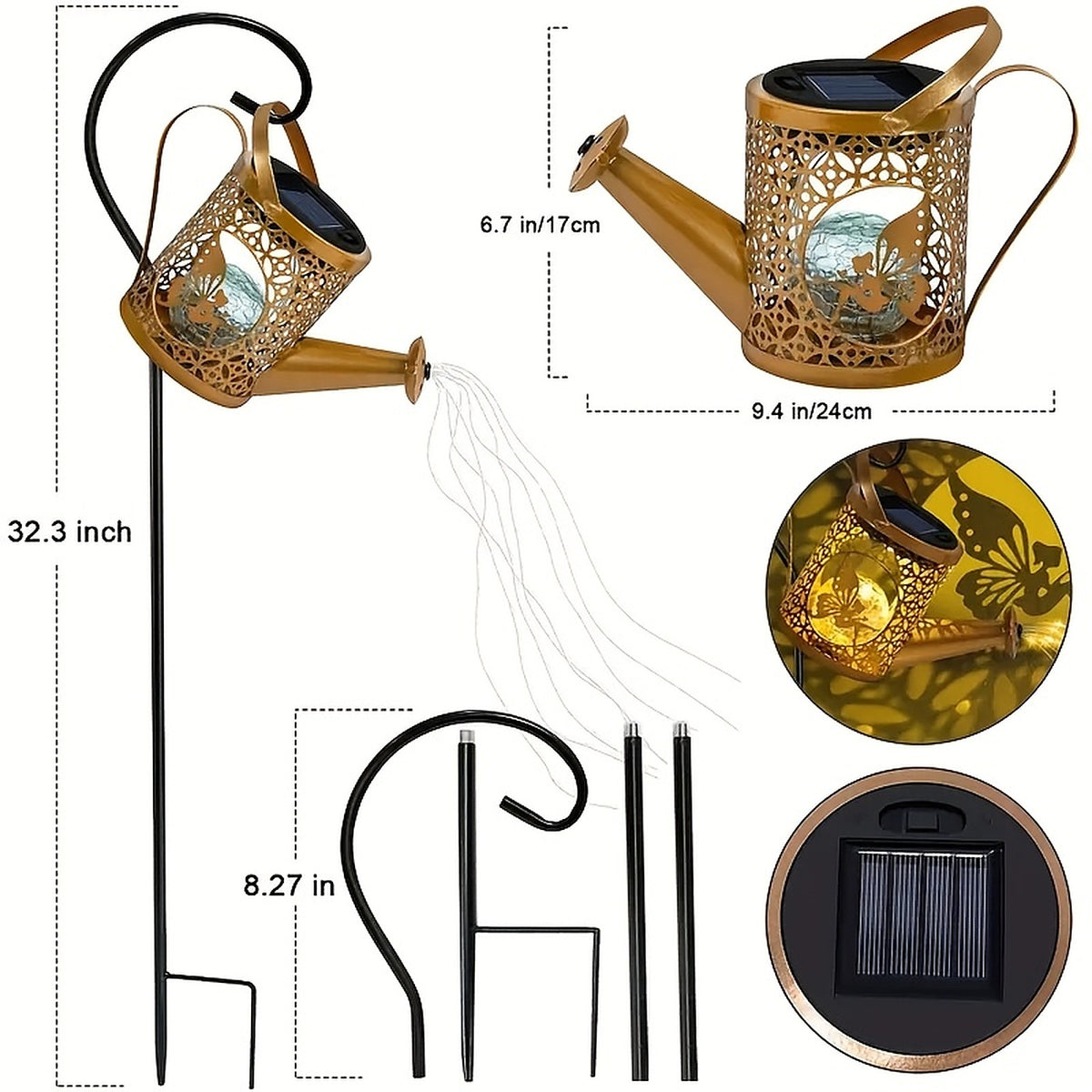 Size diagram showing the assembled height and the width of the can