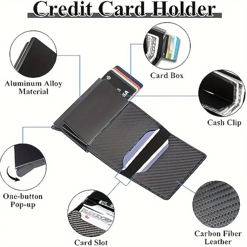 Carbon Fiber Credit Card Holder RFID Blocking, Slim Pop Up Minimalist Wallet Men's Shoes & Accessories - DailySale