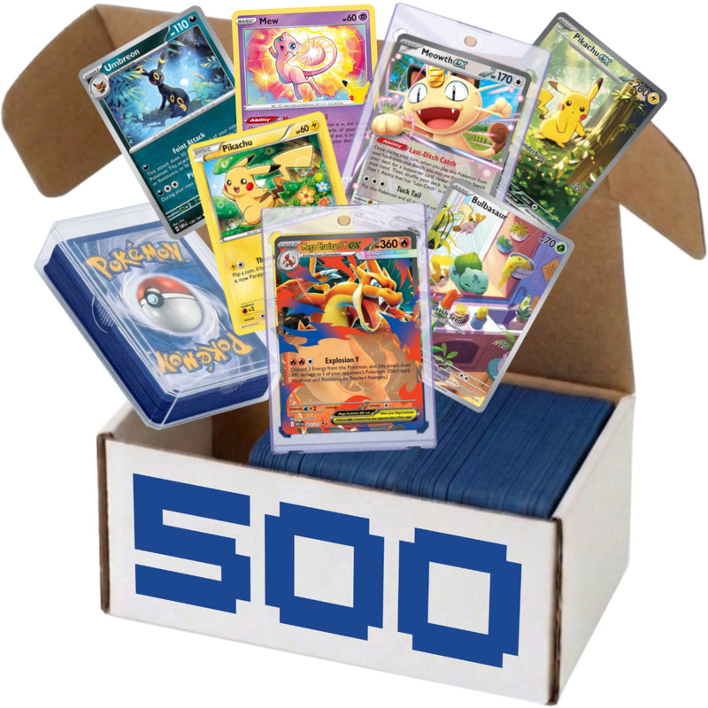 500-card trading card mystery lot in a box with cards and a deck case