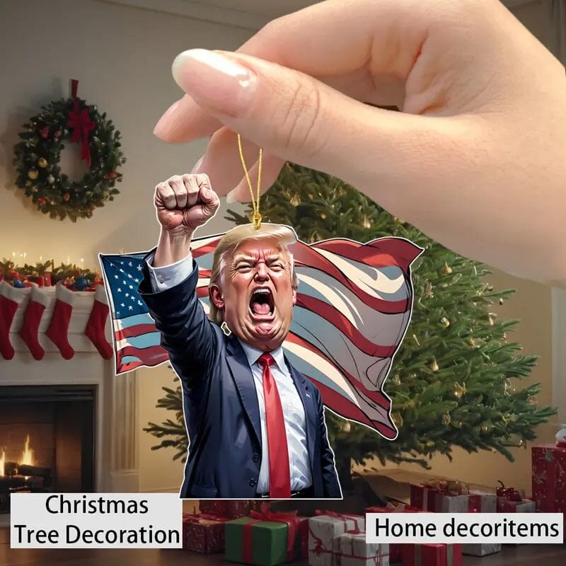 Caricature Style Trump Shouting Make America Great Again Acrylic Christmas Decorations Holiday Decor & Apparel - DailySale