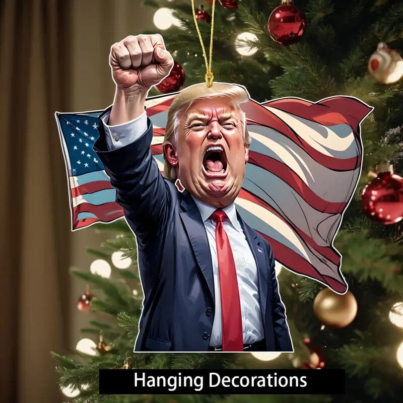 Caricature Style Trump Shouting Make America Great Again Acrylic Christmas Decorations Holiday Decor & Apparel - DailySale