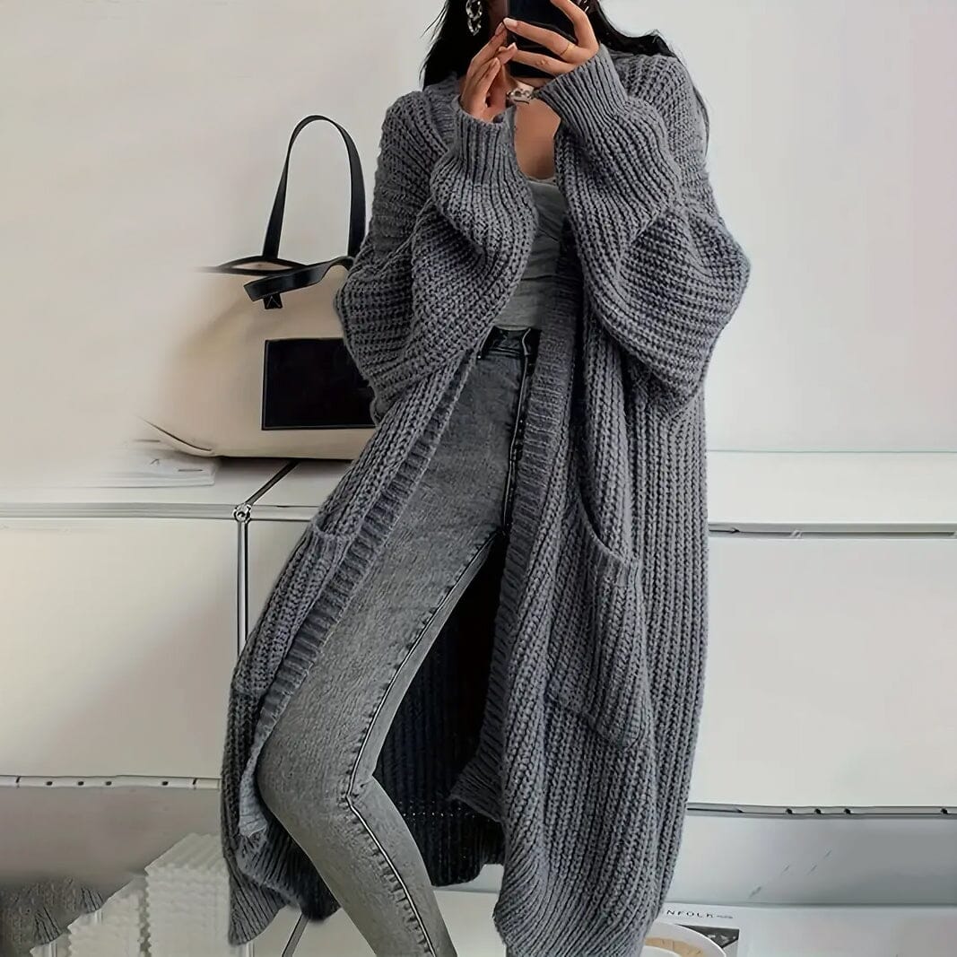 Casual Long Sleeve Drop Shoulder Long Length Outwear Cardigan Women's Outerwear Gray XS - DailySale