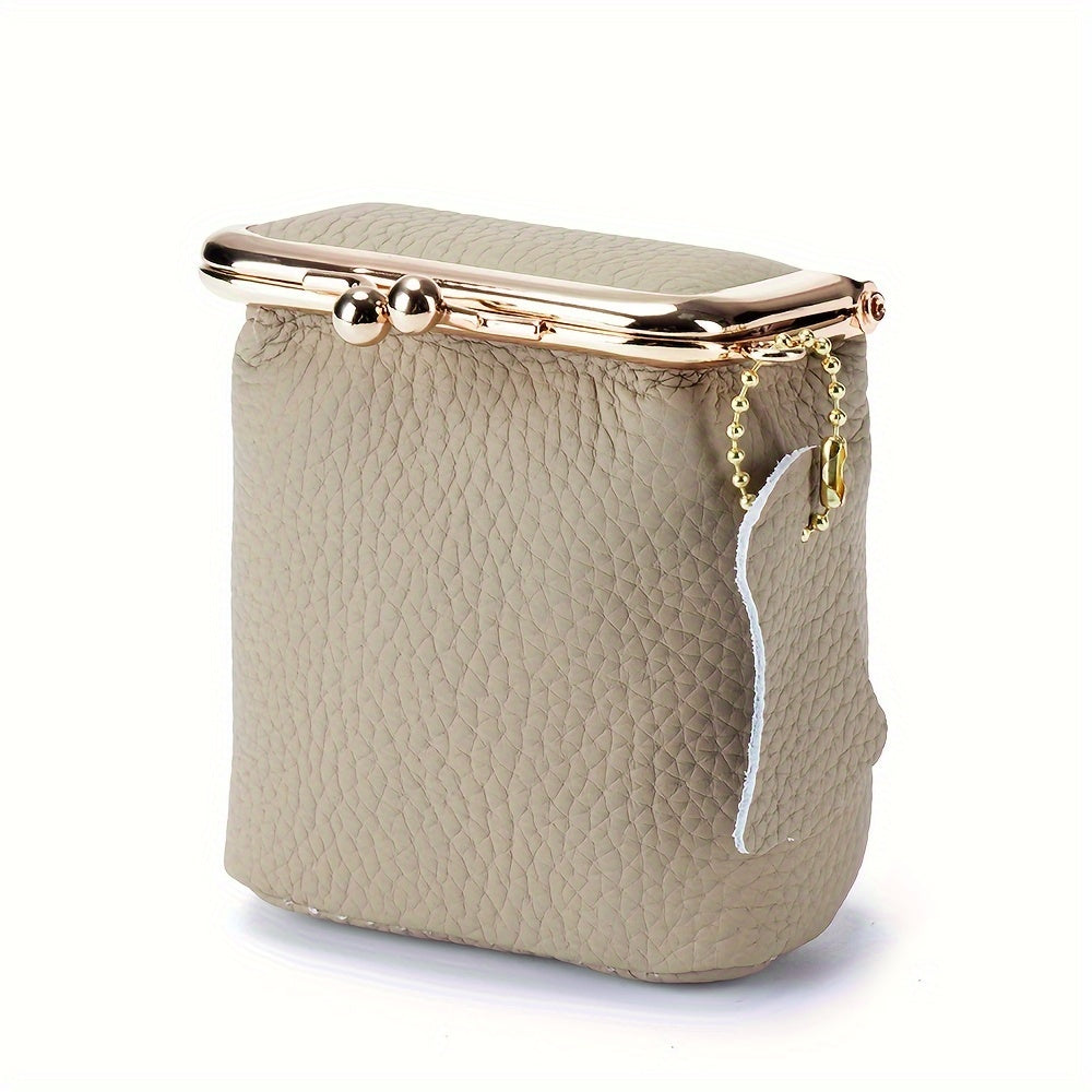 Taupe pebbled leather kiss lock coin purse