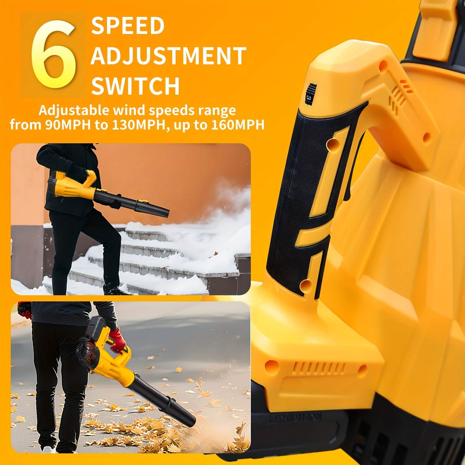 Powerful Cordless Leaf Blower – Yellow (1 Battery & Charger)