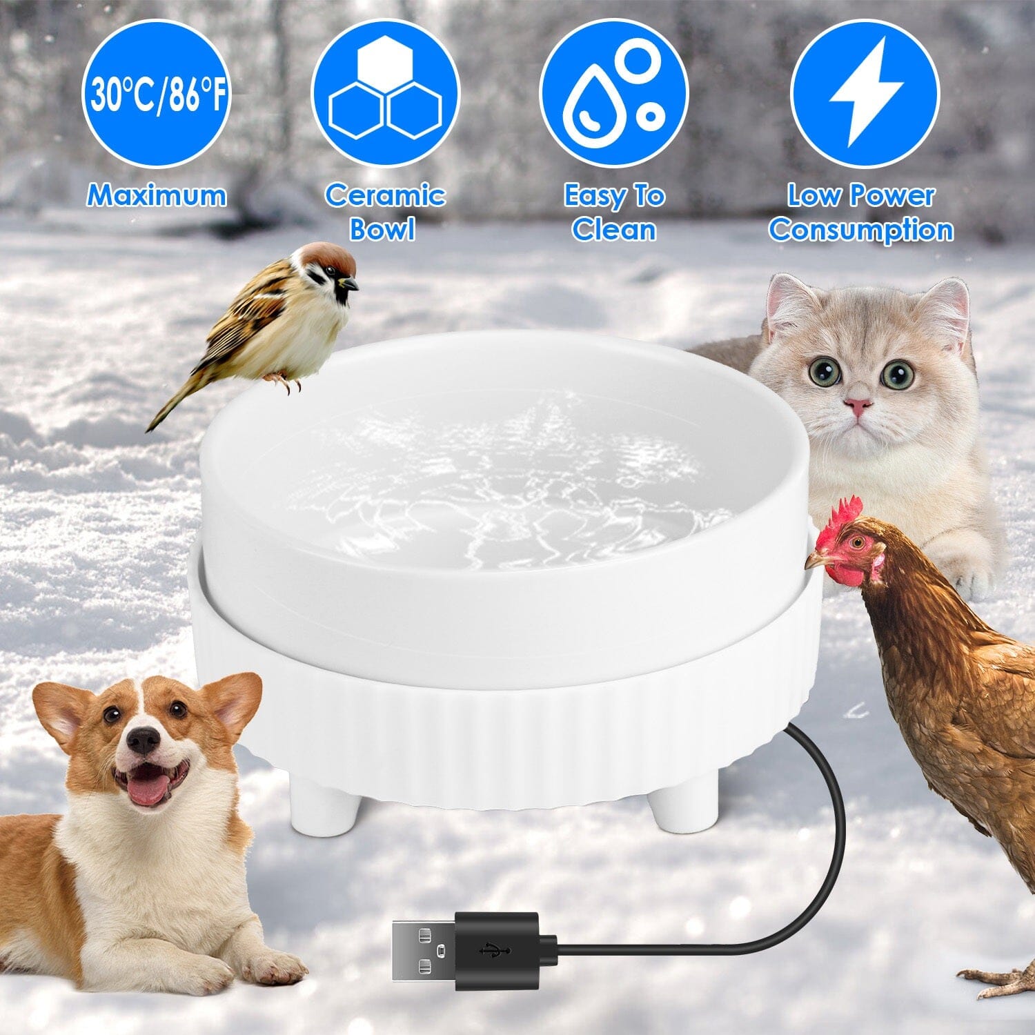 Ceramic Heated Pet Water Bowl Food Warmer Pet Supplies - DailySale