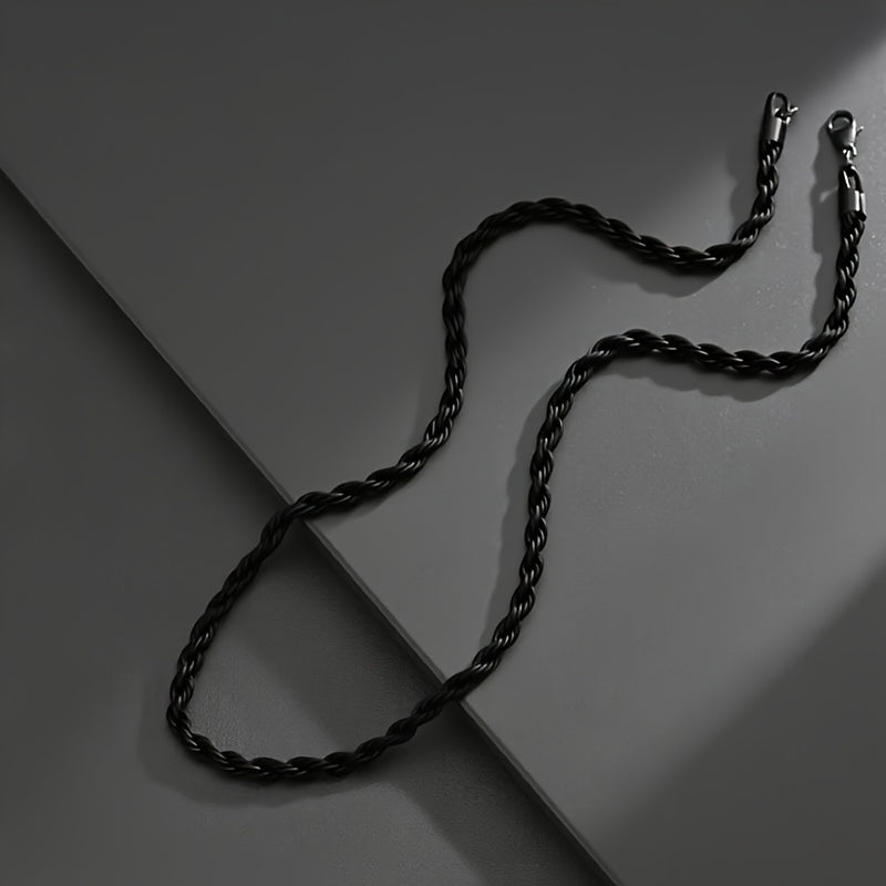 Matte black stainless steel rope chain necklace with lobster clasp