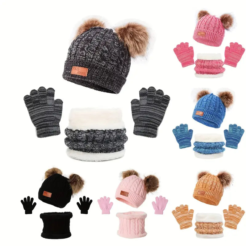 Children's Winter Knitted Wool Lining Warm Hat, Scarf, Glove Set For 2-5 Year Old Boys And Girls Kids' Clothing - DailySale