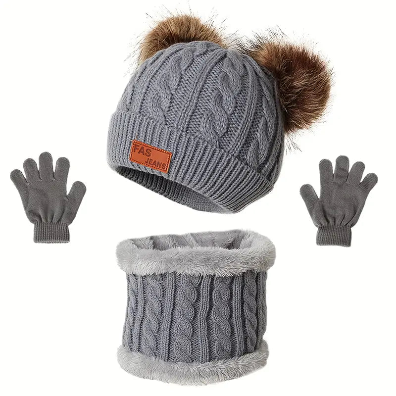 Children's Winter Knitted Wool Lining Warm Hat, Scarf, Glove Set For 2-5 Year Old Boys And Girls Kids' Clothing Gray - DailySale