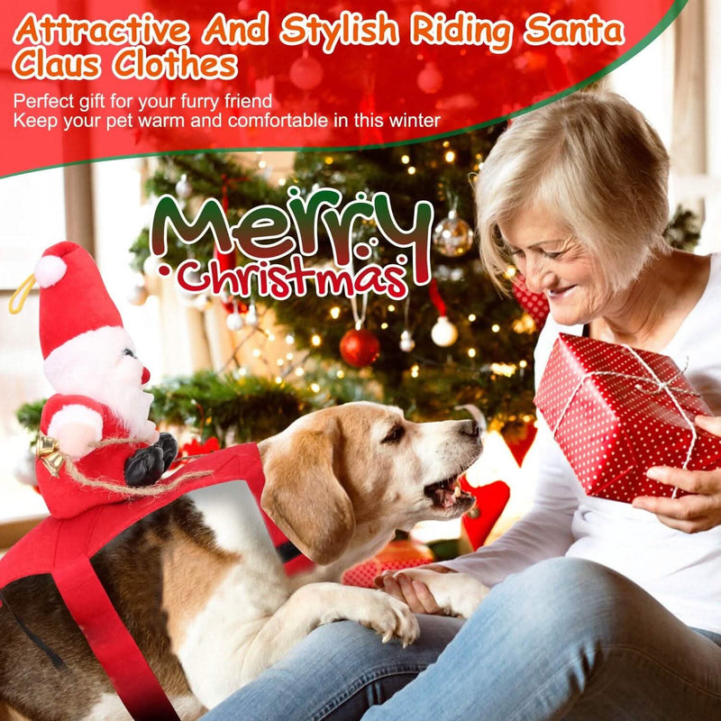 Christmas Costumes Red Winter Coat for Dog Riding Santa Claus with Bell Pet Supplies - DailySale