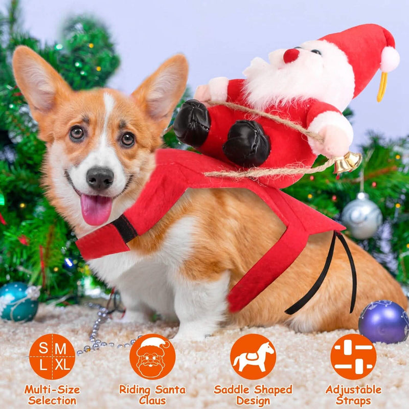 Christmas Costumes Red Winter Coat for Dog Riding Santa Claus with Bell Pet Supplies - DailySale