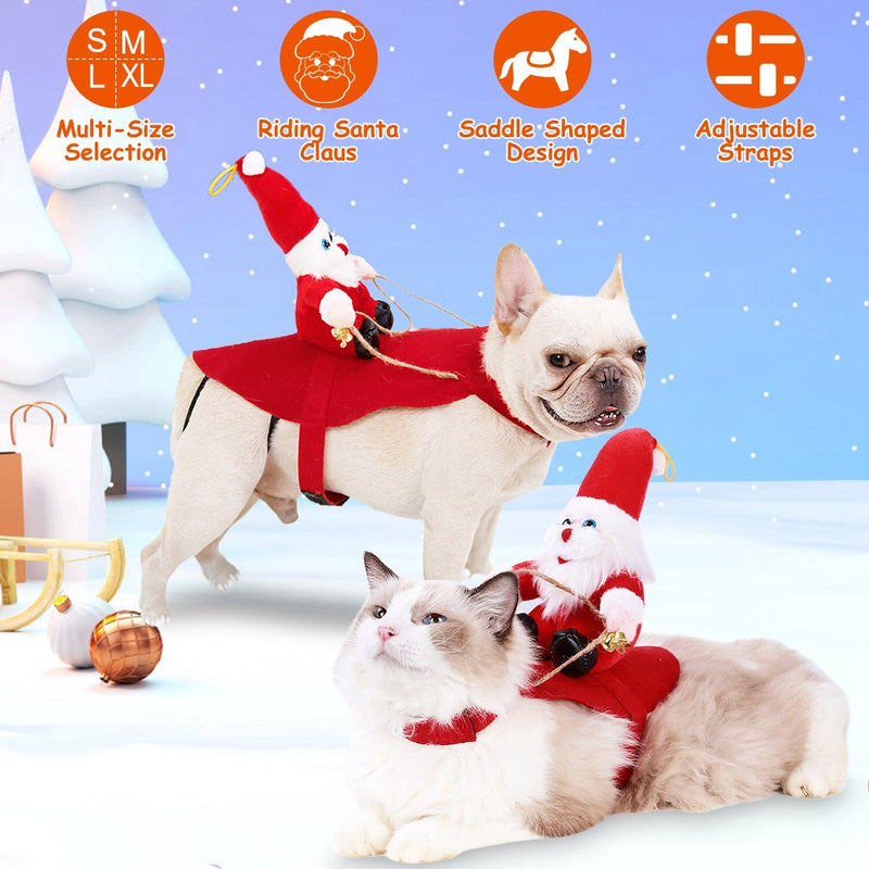 Christmas Costumes Red Winter Coat for Dog Riding Santa Claus with Bell Pet Supplies - DailySale