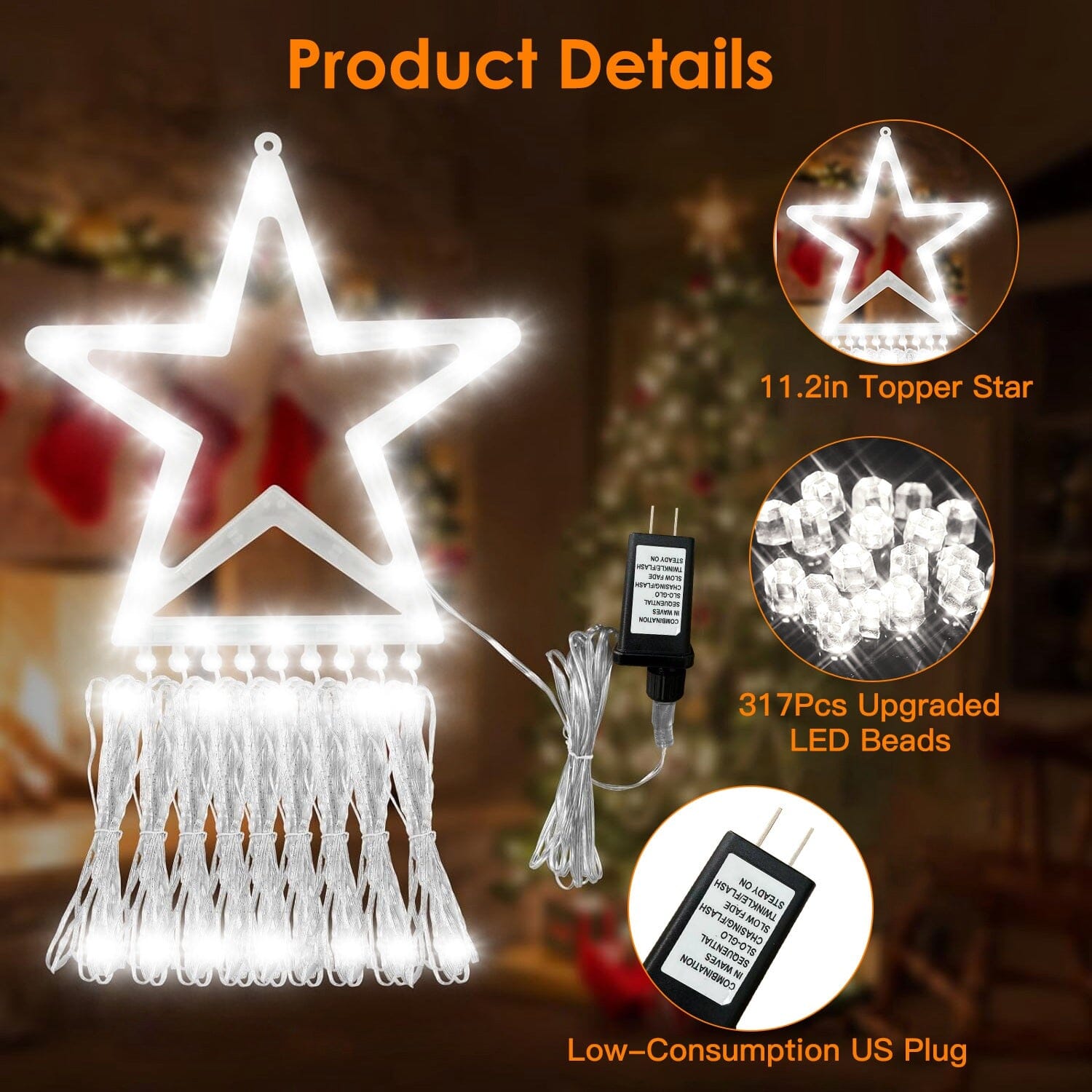 Christmas Hanging Waterfall String Light with Topper Star String & Fairy Lights - DailySale