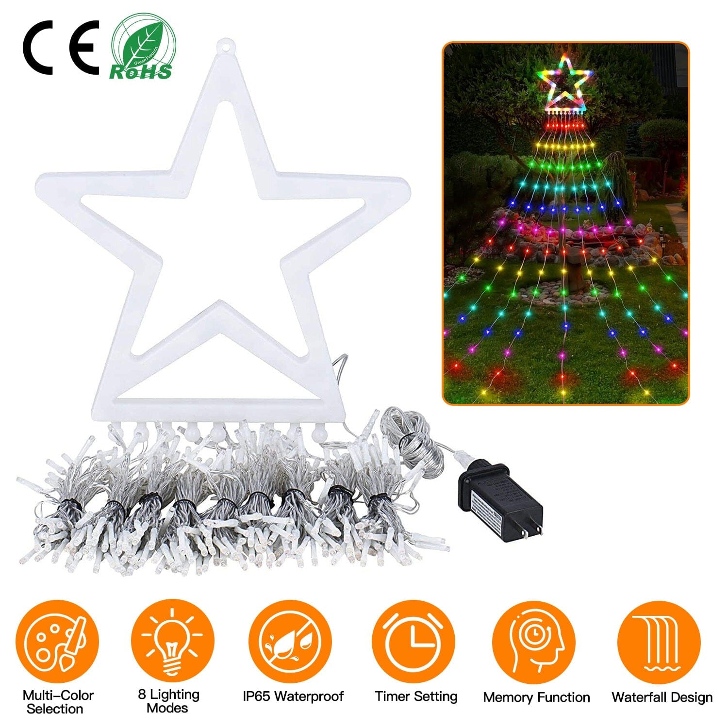 Christmas Hanging Waterfall String Light with Topper Star String & Fairy Lights - DailySale