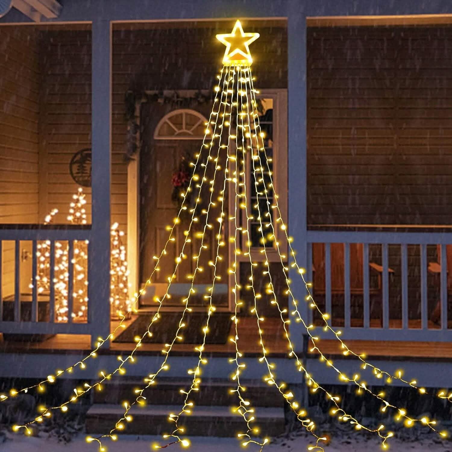 String Waterfall Christmas Hanging Waterfall String Light with Topper Star | DailySale