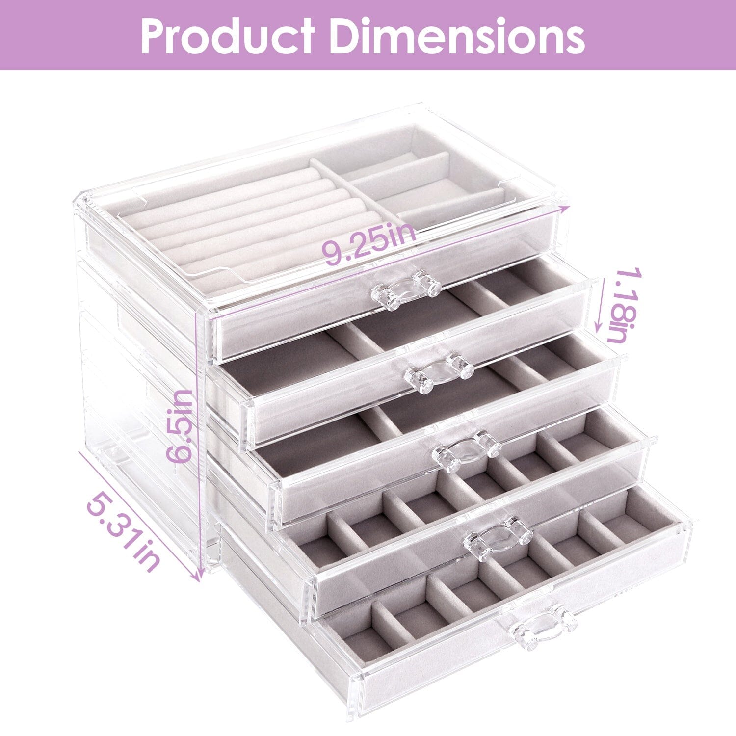 Clear Acrylic Jewelry Box Organizer with 5 Stackable Drawers Closet & Storage - DailySale