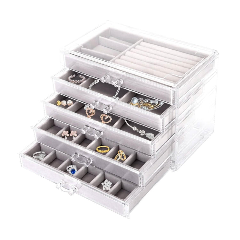 Clear Acrylic Jewelry Box Organizer with 5 Stackable Drawers Closet & Storage - DailySale