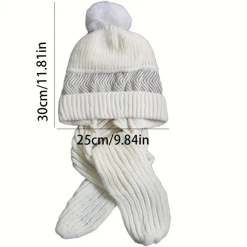 Coldproof Warm Beanie With Pom Classic Hooded Scarf Elastic Knit Hats Warm Beanies Women's Shoes & Accessories - DailySale