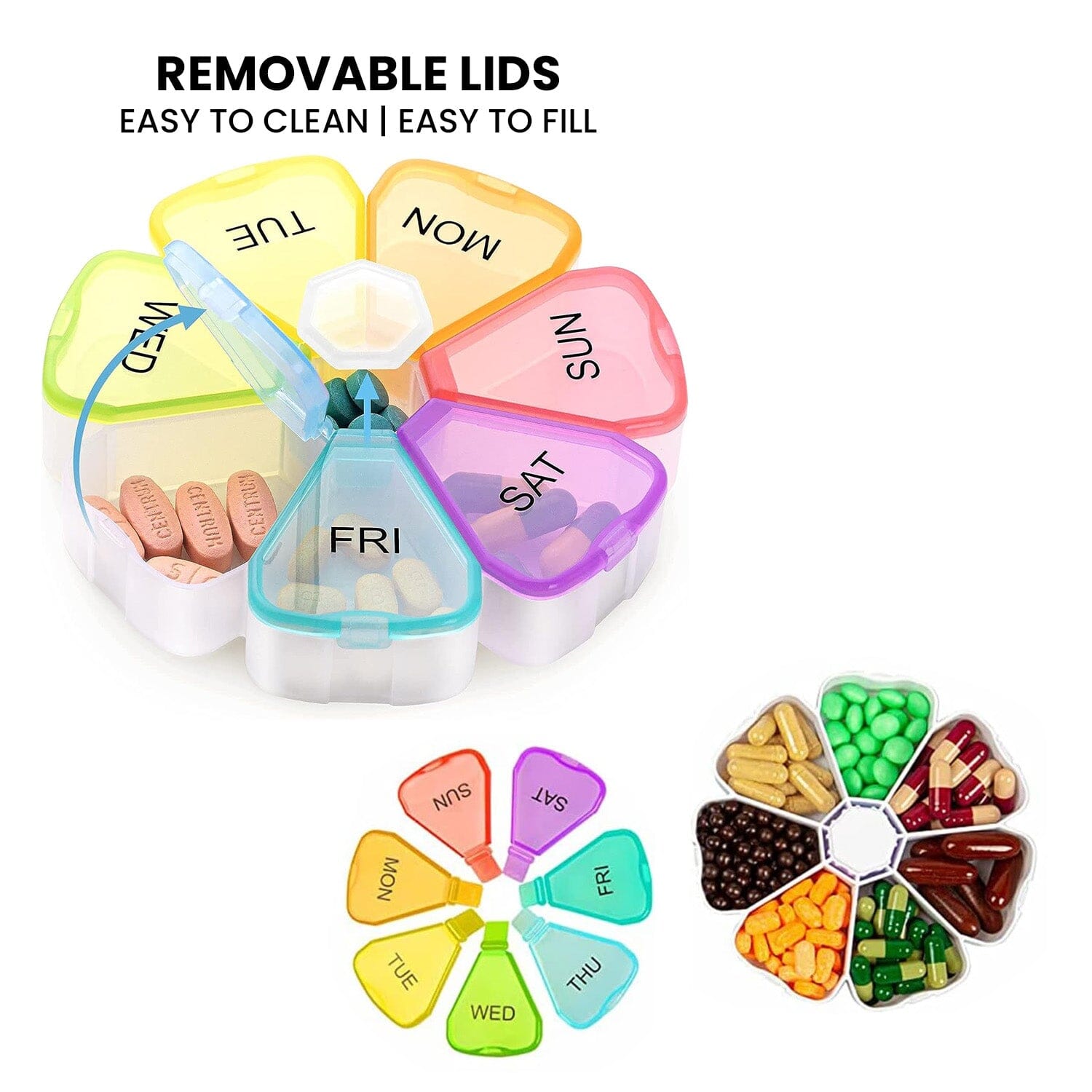 Colorful 7 Day Pills And Vitamins Organizer With Large Compartments Wellness - DailySale