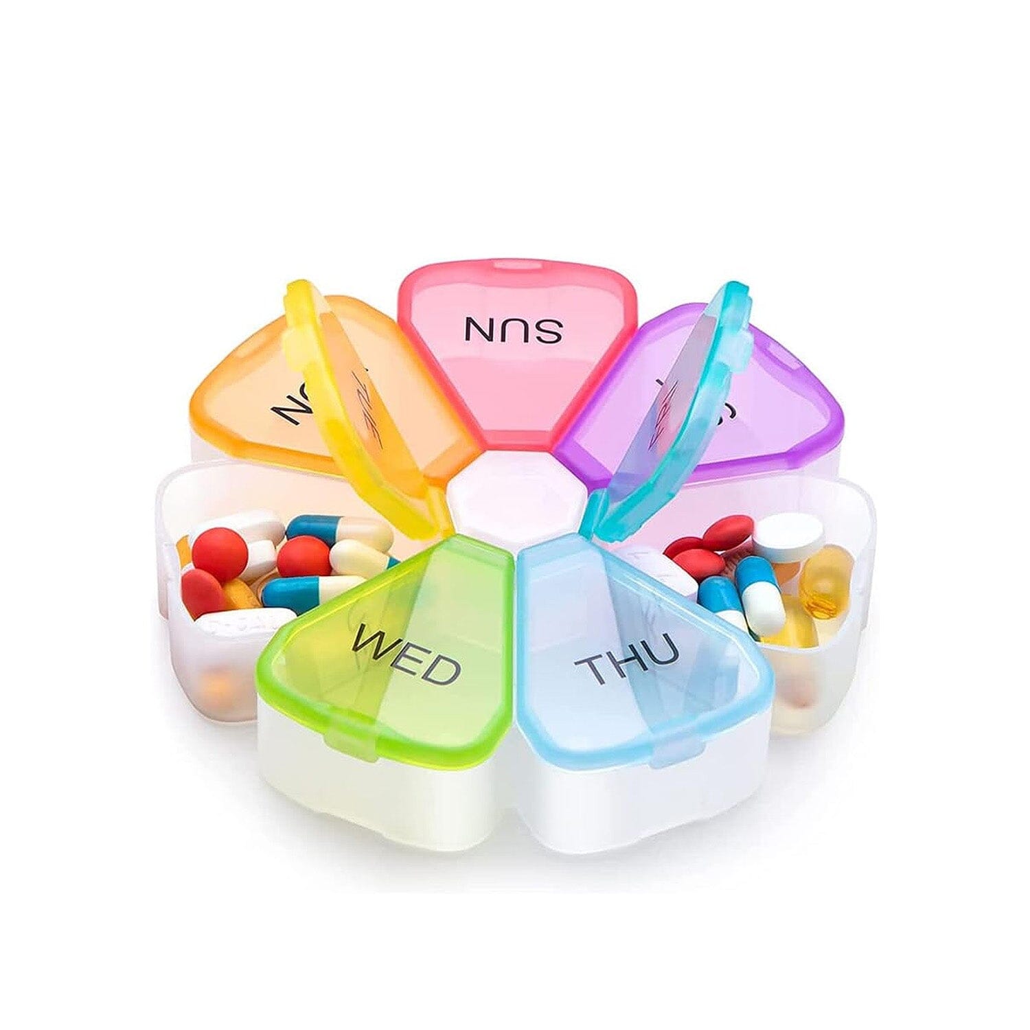 Colorful 7 Day Pills And Vitamins Organizer With Large Compartments Wellness - DailySale