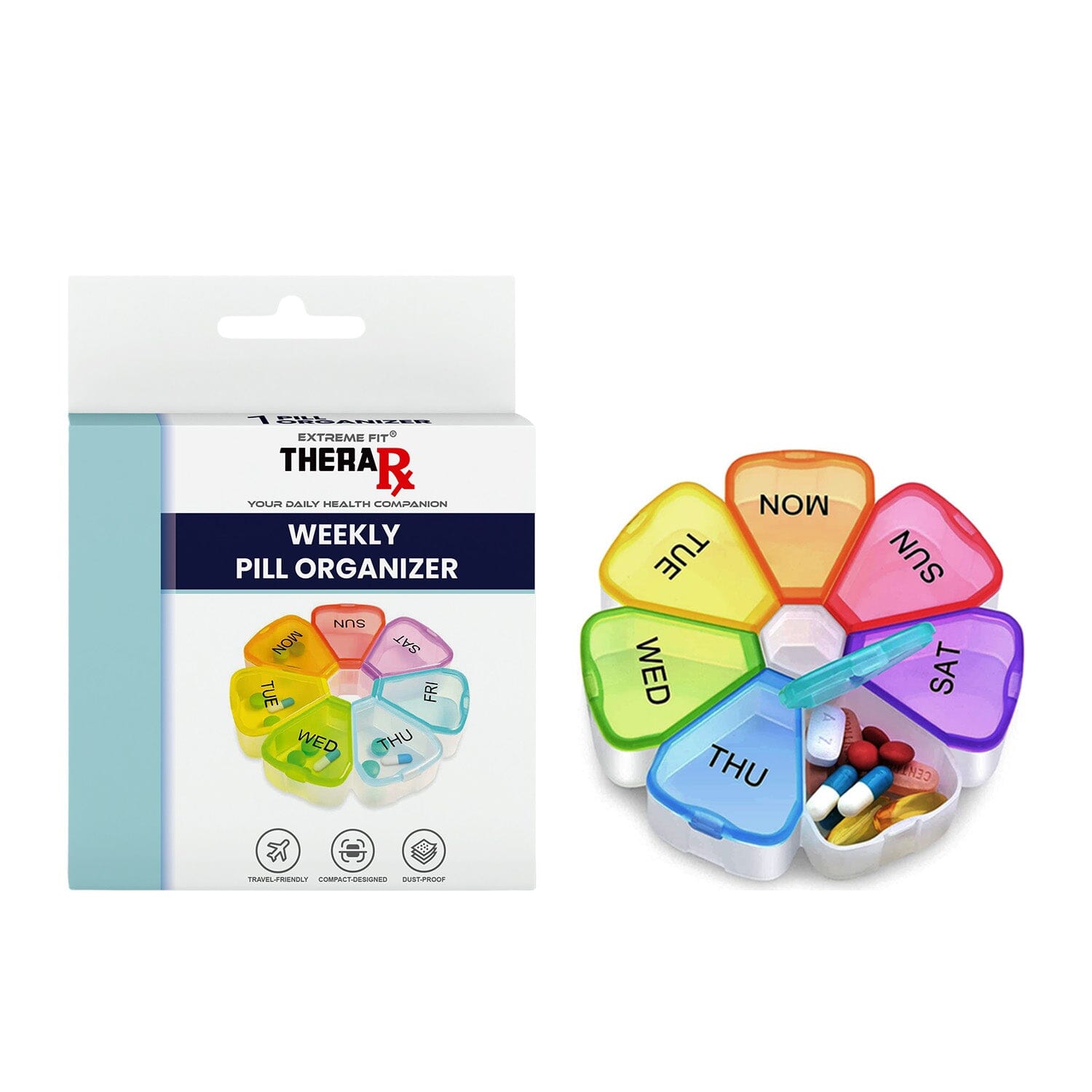 Colorful 7 Day Pills And Vitamins Organizer With Large Compartments Wellness - DailySale