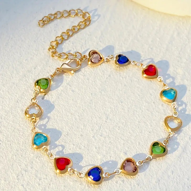 Colorful Heart-Shaped Zirconia Bracelet Bracelets - DailySale